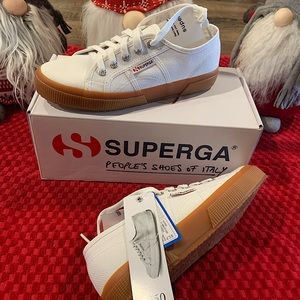 Superga’s, white canvas with gum sole, size 6 1/2